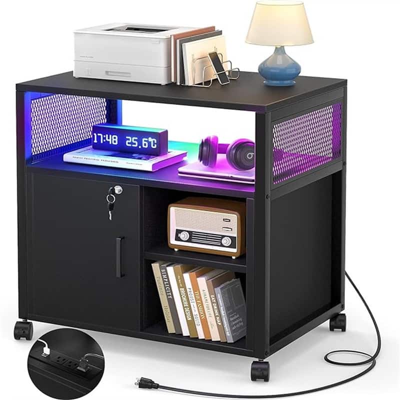 Printer Stand with LED Lights, - 23.6"D x 17.2"W x 26"H