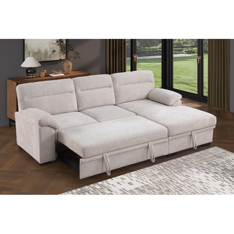 Kipling II 94"W Chenille Fabric Sleeper Sectional Sofa with Right-Facing Chaise, Cupholders, USB Charging port