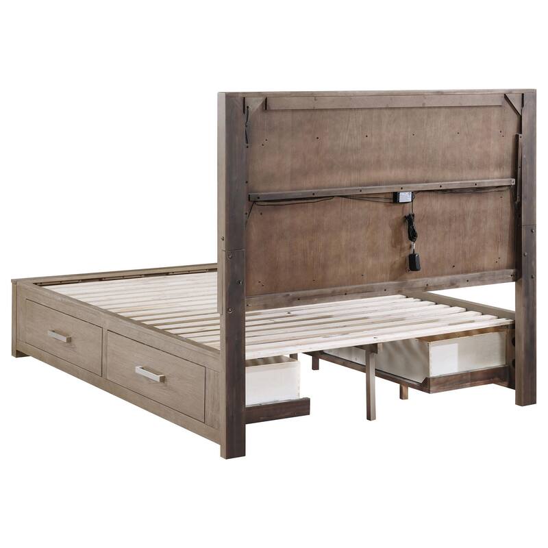 Keno King Bed, Upholstered LED Headboard, 4 Storage Drawers, Brown