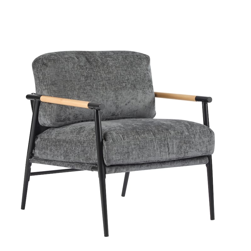 27.56" Modern Accent Chair with Plush Cushions, Metal Frame, and Wooden Armrest Design -for Living Room, Bedroom