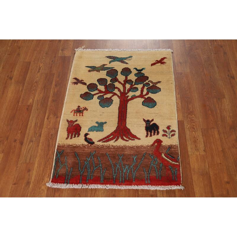 Animals Pictorial Kazak Oriental Accent Foyer Rug Handmade Wool Carpet - 2'0"x 3'0"