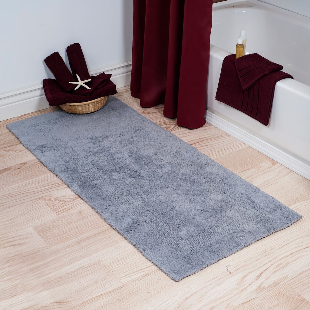 100% Cotton 24x60-Inch Plush Bathroom Runner - Machine Washable Bath Rug by Lavish Home (Silver)