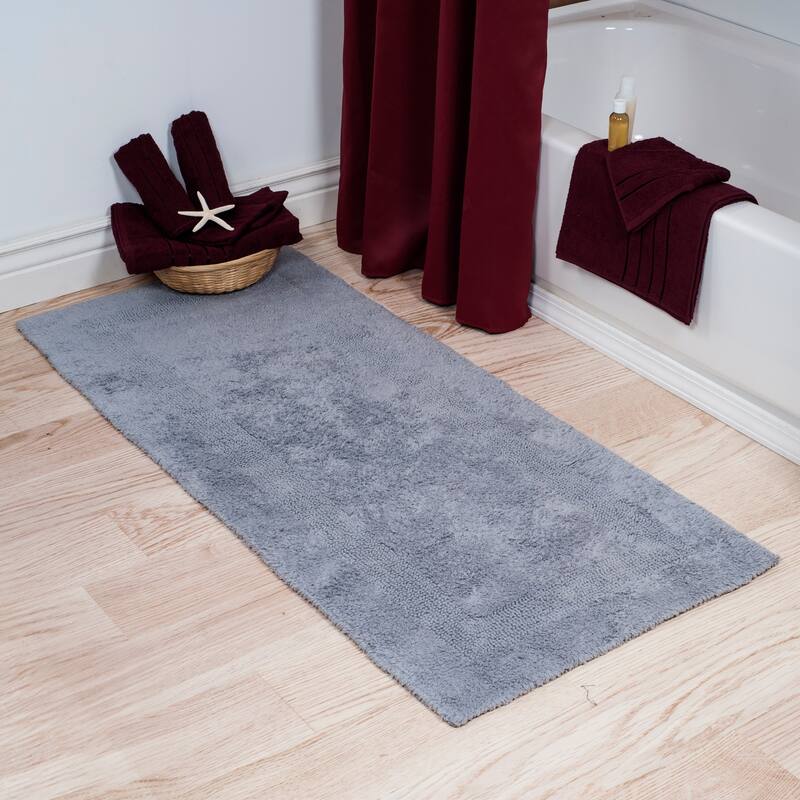 100% Cotton 24x60-Inch Plush Bathroom Runner - Machine Washable Bath Rug by Lavish Home (Silver) - Silver