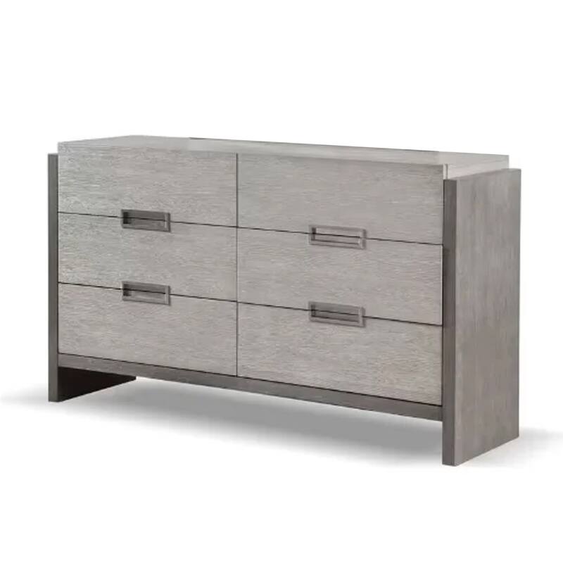 Rizvi Wide Dresser, 6 Drawers Bronze, Stone Gray Solid Wood 64 Inch