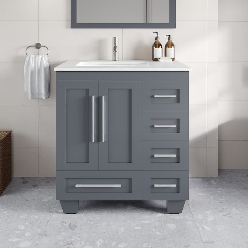 Eviva Loon 30"W Bath Vanity with Carrara Quartz Vanity Top & Undermount Sink - Dark Grey