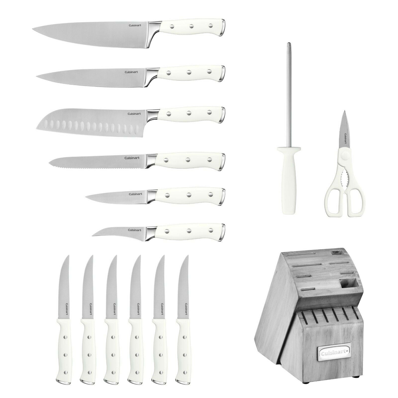 Cuisinart C77WTR-15PG Classic Forged Triple Rivet, 15-Piece Knife Set With  Block, Superior High-Carbon Stainless Steel Blades For Precision And  Accuracy, White/Grey