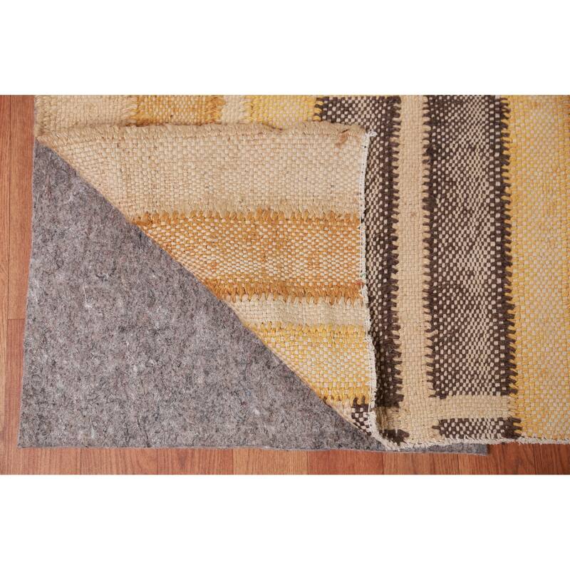 Hand Woven Oriental 100% Jute Carpet Southwestern Modern Beige & Ivories Kilim Area Rug - 9' 3'' X 8' 11''