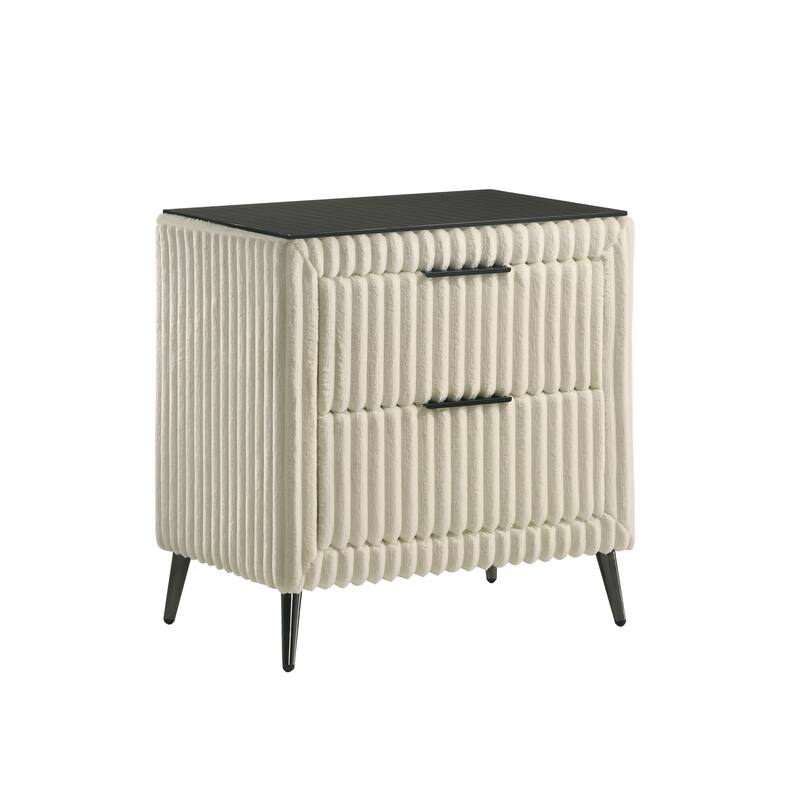 Wide Wale Corduroy Upholstered Nightstand with Two Drawers in Cream