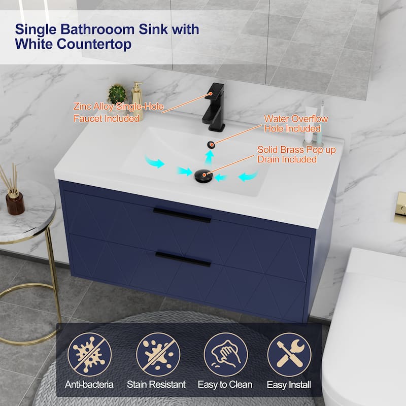24"/30"/36"/48" Integrated Sink Wall Mounted Bathroom Vanity Set
