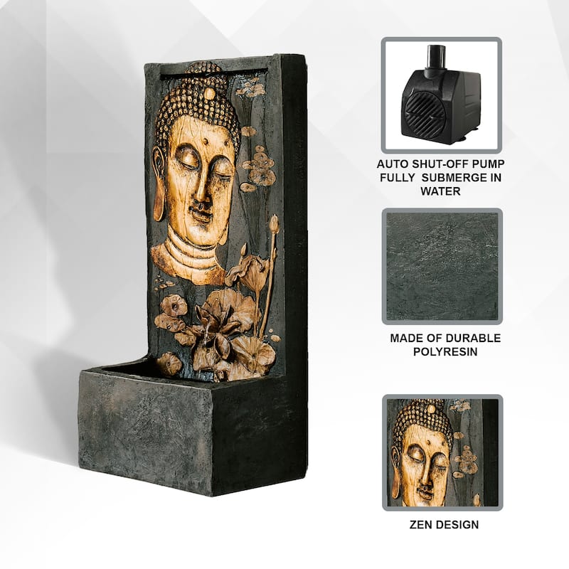 XBrand 29.5"H Bronze and Natural Polystone Indoor Outdoor Buddha Face Water Fountain w/Pump and Splash Guard