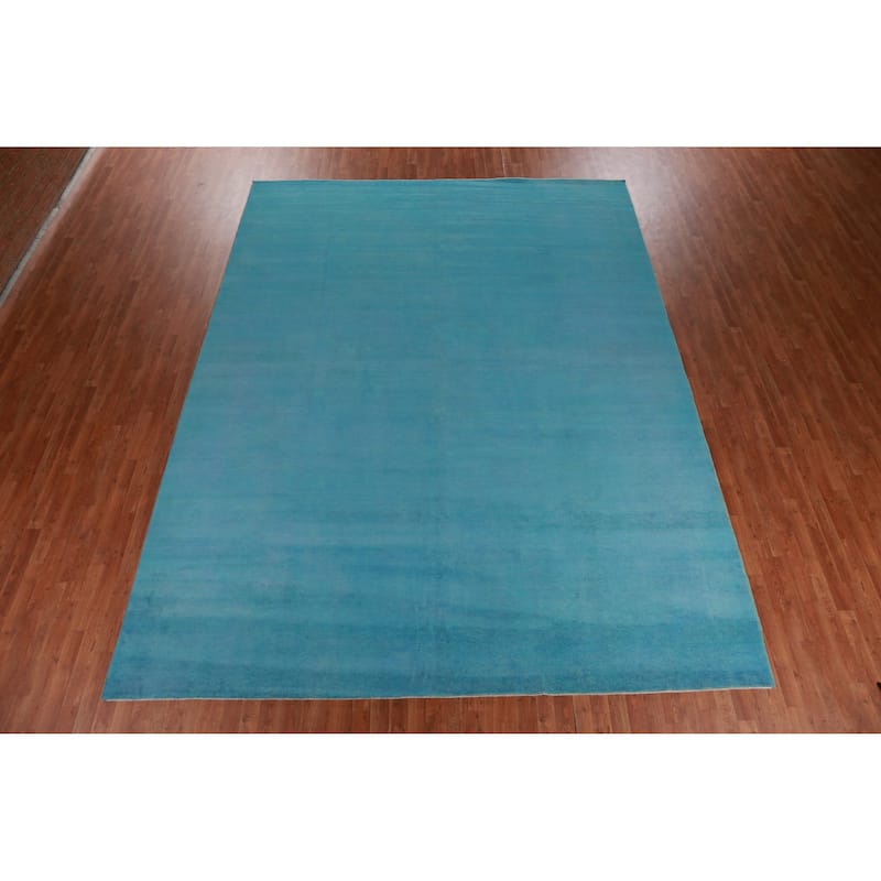 Hand Knotted Oriental 100% Wool Carpet Modern Solid Navy Blue & Blues Gabbeh Area Rug - 13' 4'' X 10' 4''