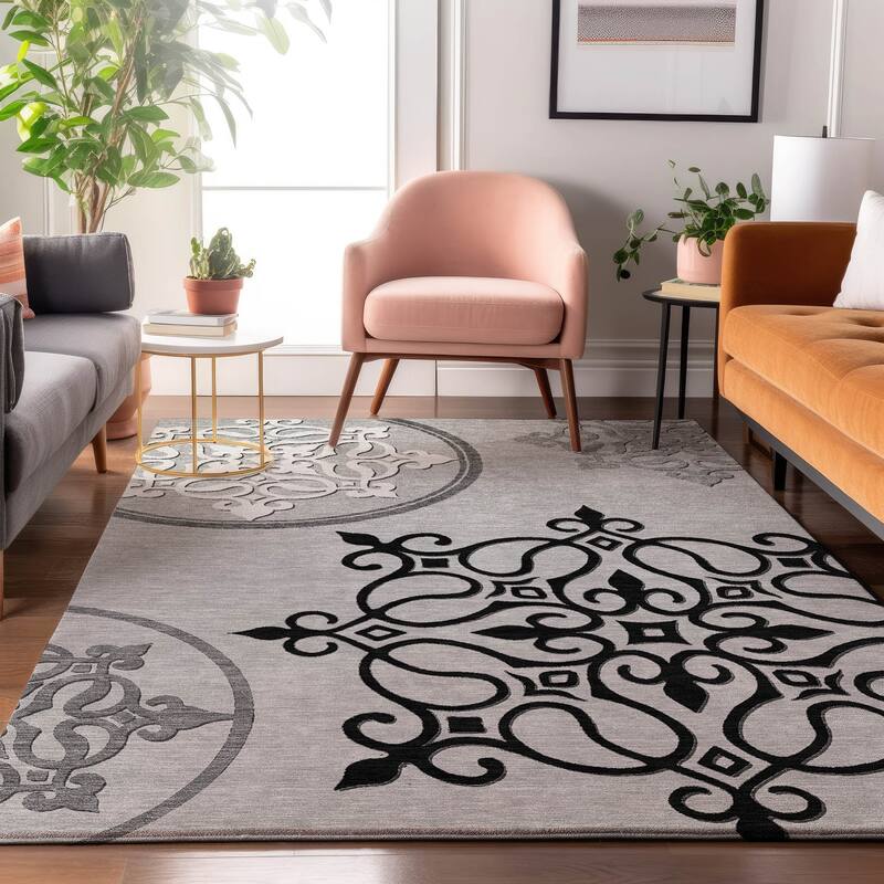 Premium Washable Super Soft Transitional Scroll Mayfield Rug - Gray - 10' x 14'