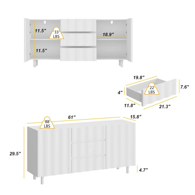 White Office & Home Storage Cabinet Organization,3 Drawers, 2 Doors, Thick-Panel Design