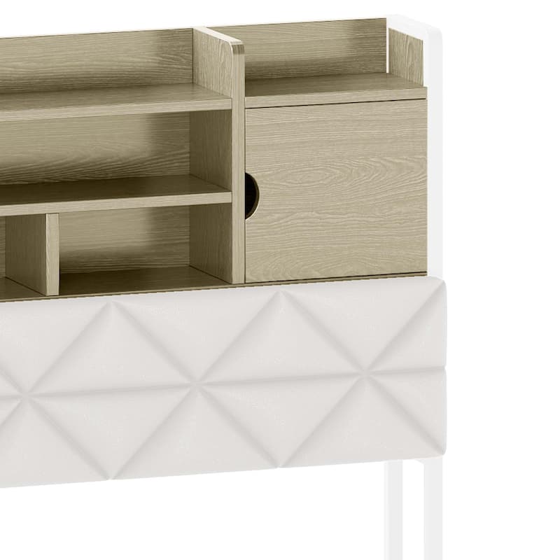Queen/King Upholstered Bed Frame with RGB LED Lights & Storage Bookcase Headboard
