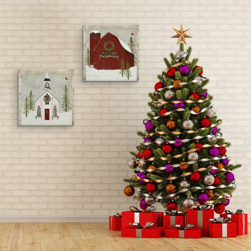 Snow Barn, Church by Beth Albert Canvas Art Prints