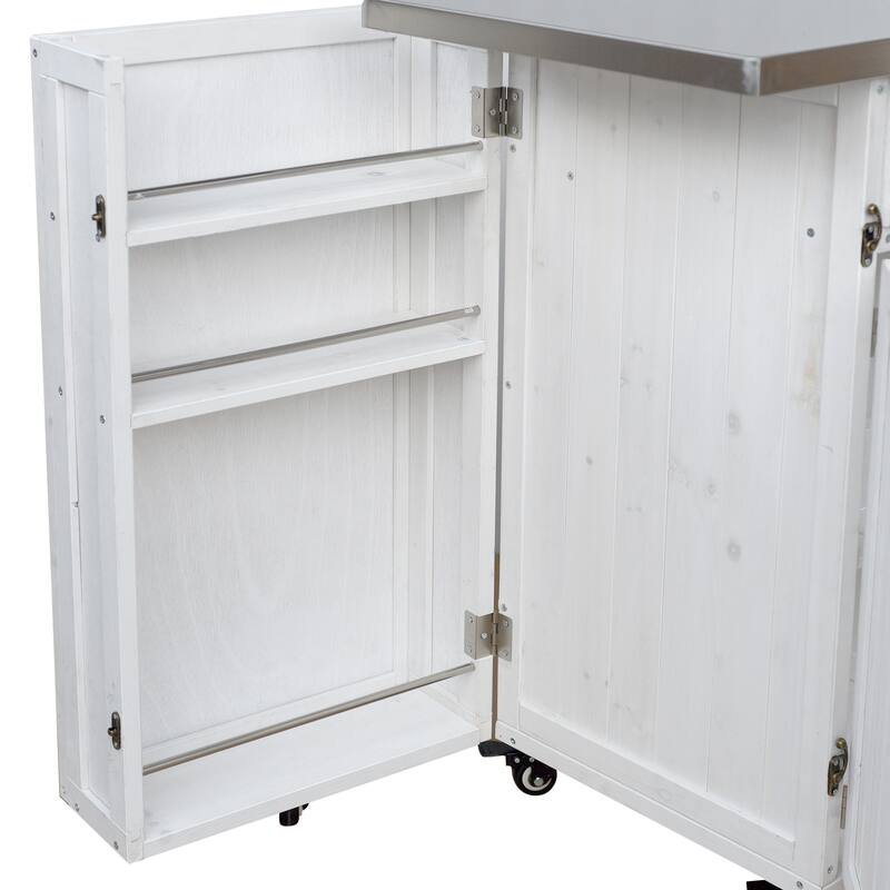 Fir Wood Outdoor Kitchen Prep Station Cart with Stainless Steel Top & Towel Rack