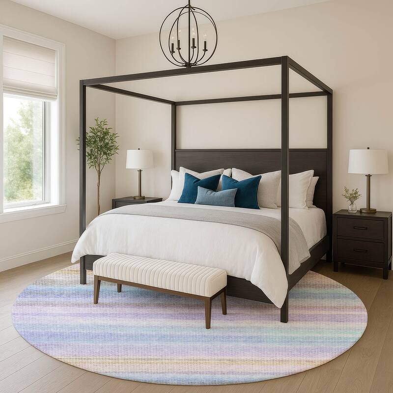 Premium Washable Super Soft Modern Stripe Mayfield Rug - Lavender - 8' x 8'