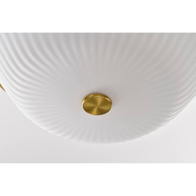 Royale 3 Light Flush Mount Burnished Brass Finish Ribbed White Glass - Burnished Brass