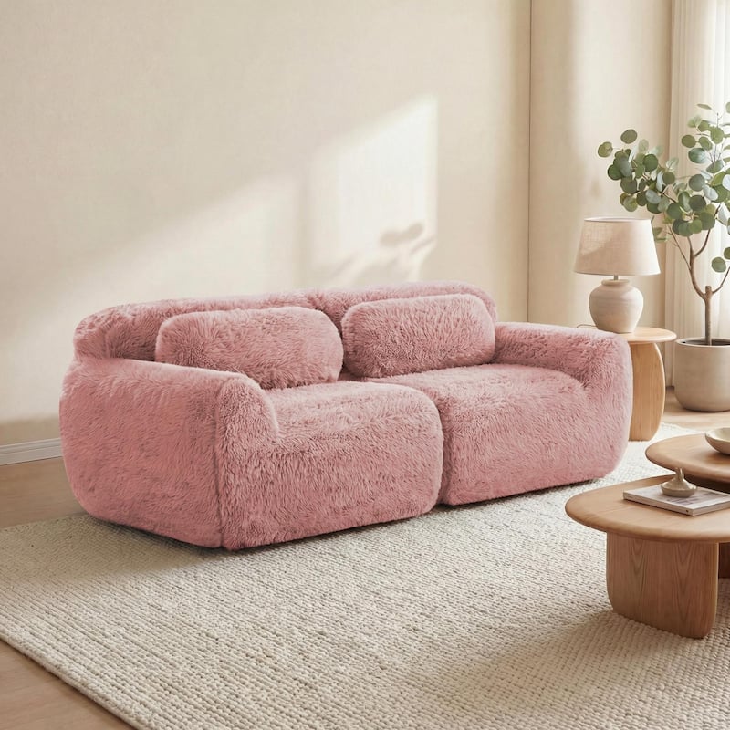 Homy Casa Pink Plush Modular Sectional Sofa Set Soft Cloud Floor Couch