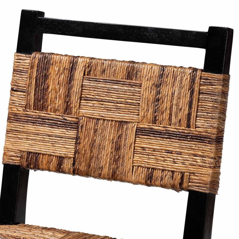 Raniya Seagrass Counter Stool - Solid Mango Wood Frame with Woven Seat and Backrest, Rustic Boho Style Dining Seating, Black