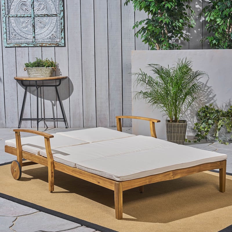 Perla Outdoor Acacia Wood Double Chaise Lounge by Christopher Knight Home