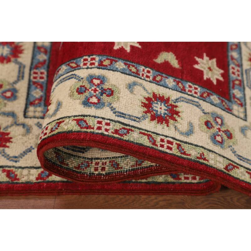Geometric Red Kazak Rug Handmade Wool Carpet - 2'8" x 4'1"