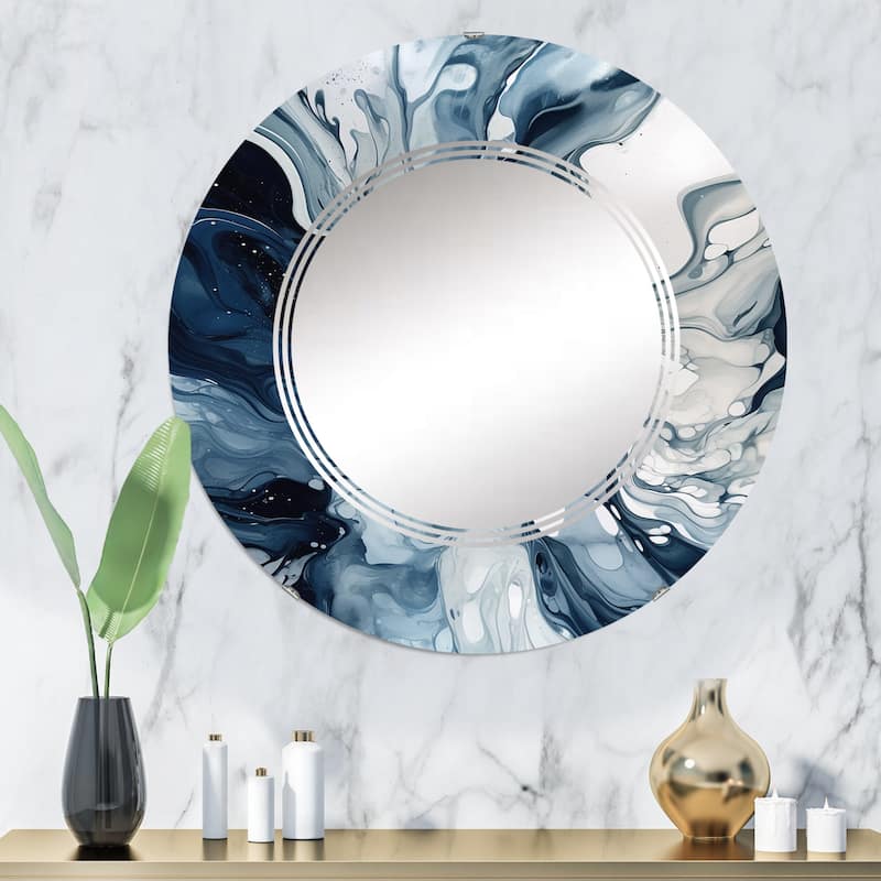 Designart "Blue Grey Ethereal Elixir I" Abstract Modern Wall Mirror - 32in.x32in.