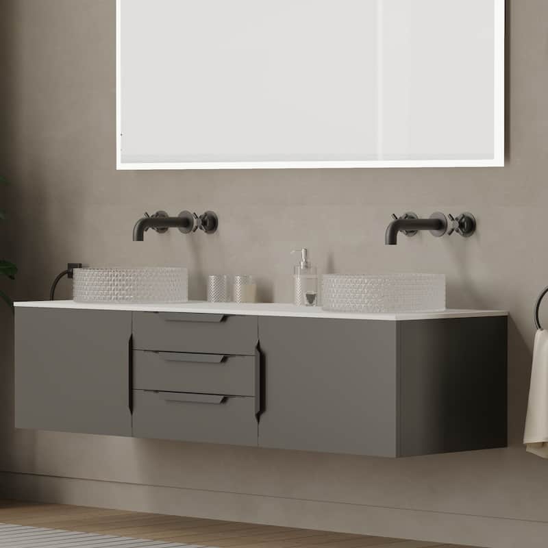 Thin Modern White Solid Surface Vanity Countertop - Sizes 24", 30", 36", 48", 60", 72", 84"