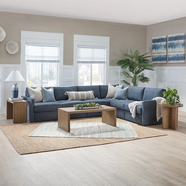 slide 2 of 20, Flex Taupe Fabric 6-Seat Sectional with Narrow Arm - 132" x 35" x 102" Denim - Left Facing