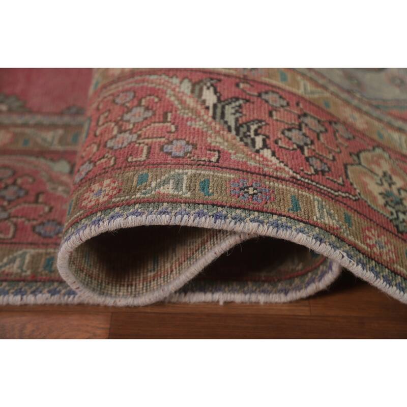 Hand Knotted Oriental 100% Wool Carpet Traditional Medallion Pink Tabriz Area Rug - 9' 6'' X 6' 3''