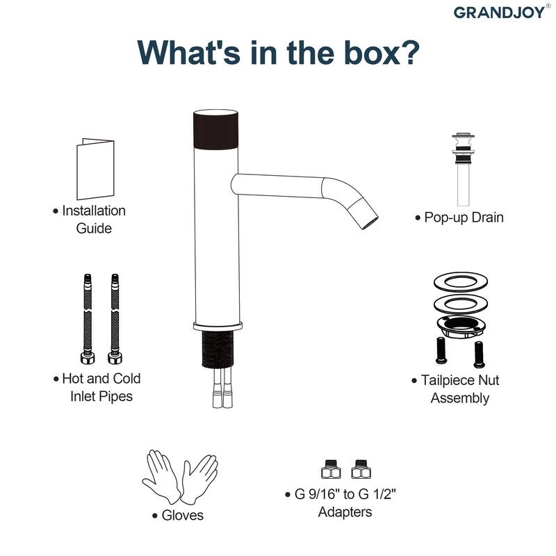 GRANDJOY Low-Arc Single Handle Vessel Sink Faucet with Pop-Up Drain, Compact Bathroom Design