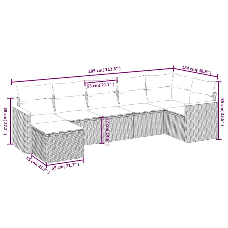 vidaXL Patio Sofa Set with Cushions Outdoor Conversation Furniture Poly Rattan