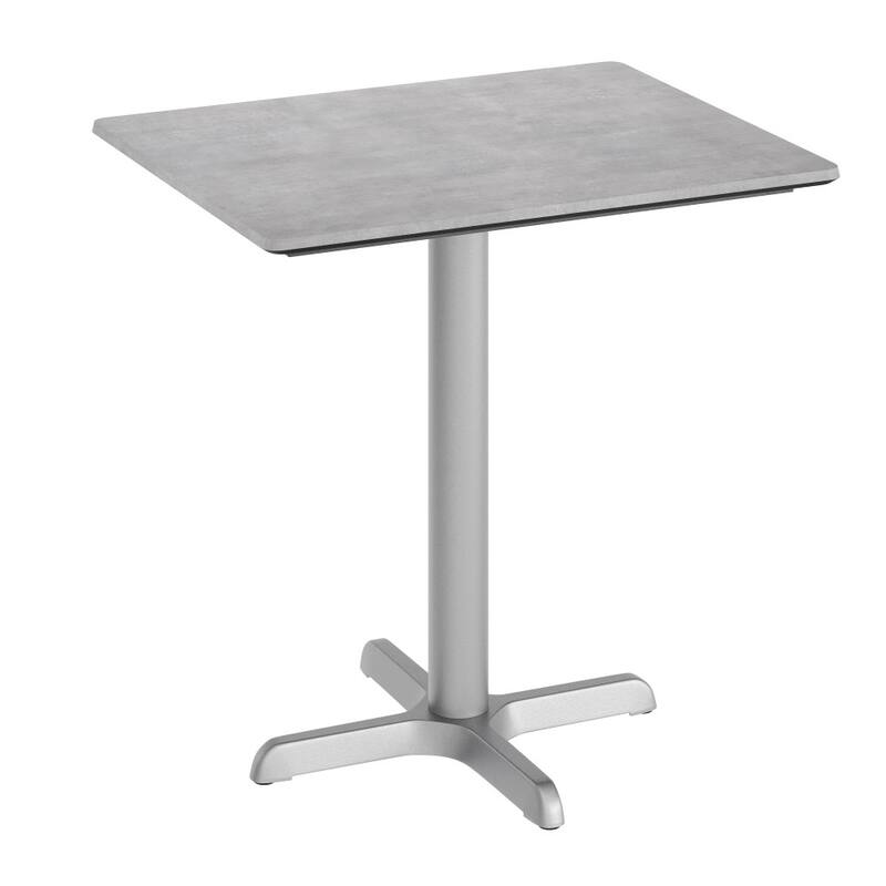 Commercial All-Weather HPL Tabletop with Crisscross Base - 29.75"W x 23.75"D x 31.25"H - Gray Faux Concrete/Silver Base