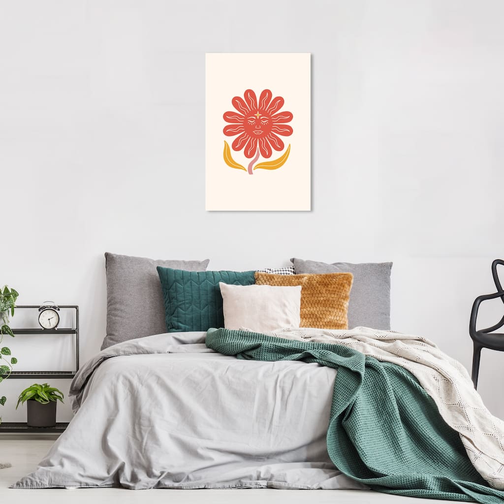 Wynwood Studio Canvas Floral and Botanical Relaxing Sun Floral Orange Modern & Contemporary Wall Art Canvas Print