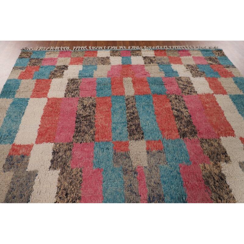 Plush Moroccan Geometric Area Rug Handmade Wool Carpet - 7'10" x 10'7"