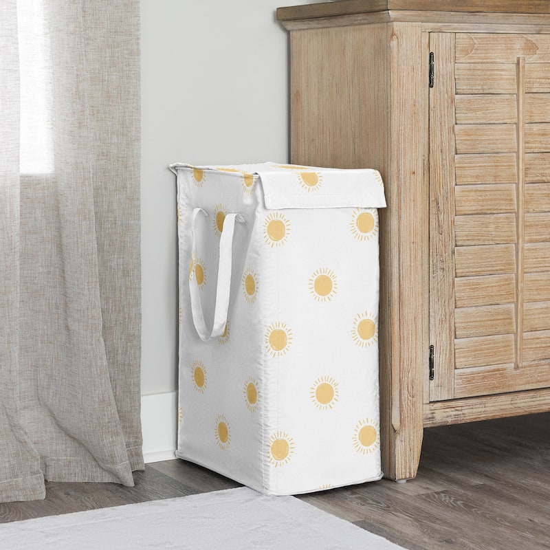 Sweet Jojo Designs White & Yellow Boho Sun Boy, Girl, Unisex/Gender Neutral Foldable Laundry Hamper with Handles - Bohemian, Sky