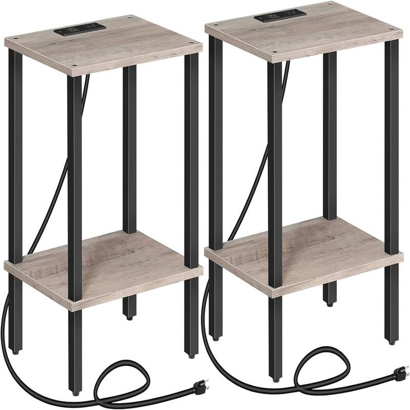 Side Table End Table with Charging Station
