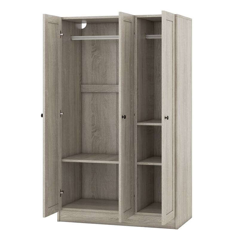 3-Door Wooden Shutter Wardrobe with Shelves