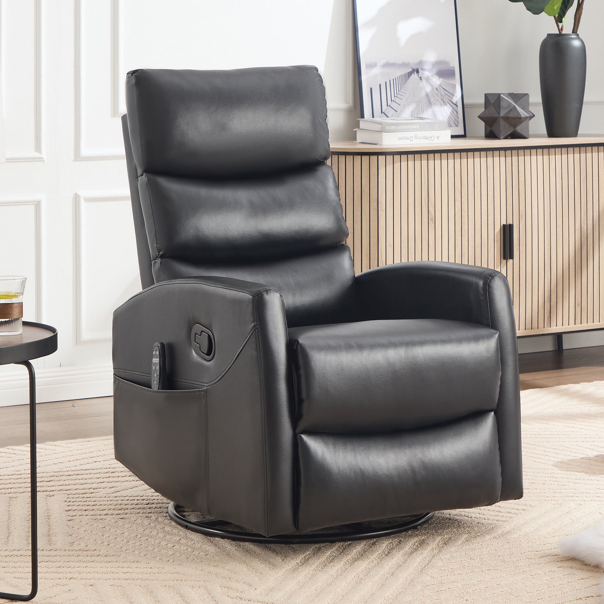 360° Swivel Rocking Recliner with Heat & Massage in Faux Leather