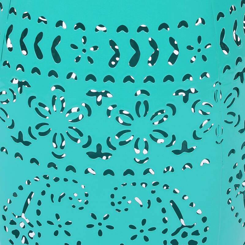 Sola Side Table, Solar Powered Light, 18 Inch Barrel Shaped Teal Iron