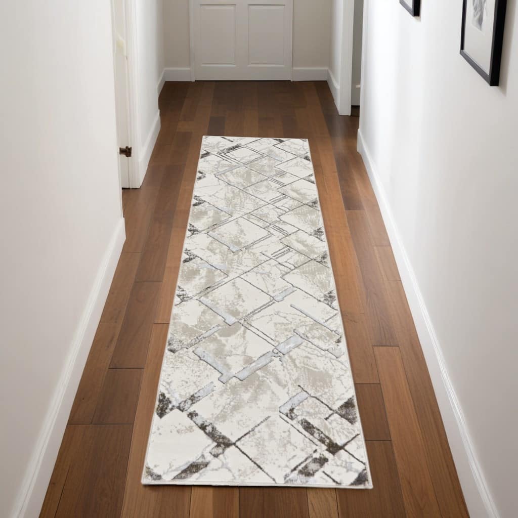 Power Loomed Geometric Abstract Modern Non Skid Stain Resistant Area Rug - 90' X '27' X '0.39