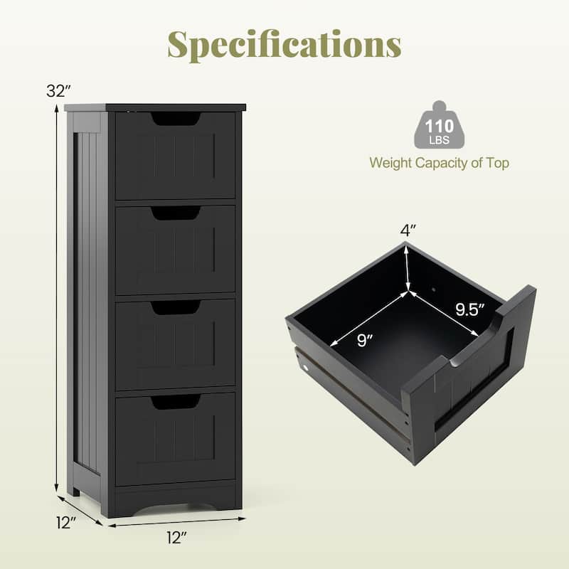 Gymax Bathroom Floor Cabinet Free-Standing Side Storage Organizer w/ 4