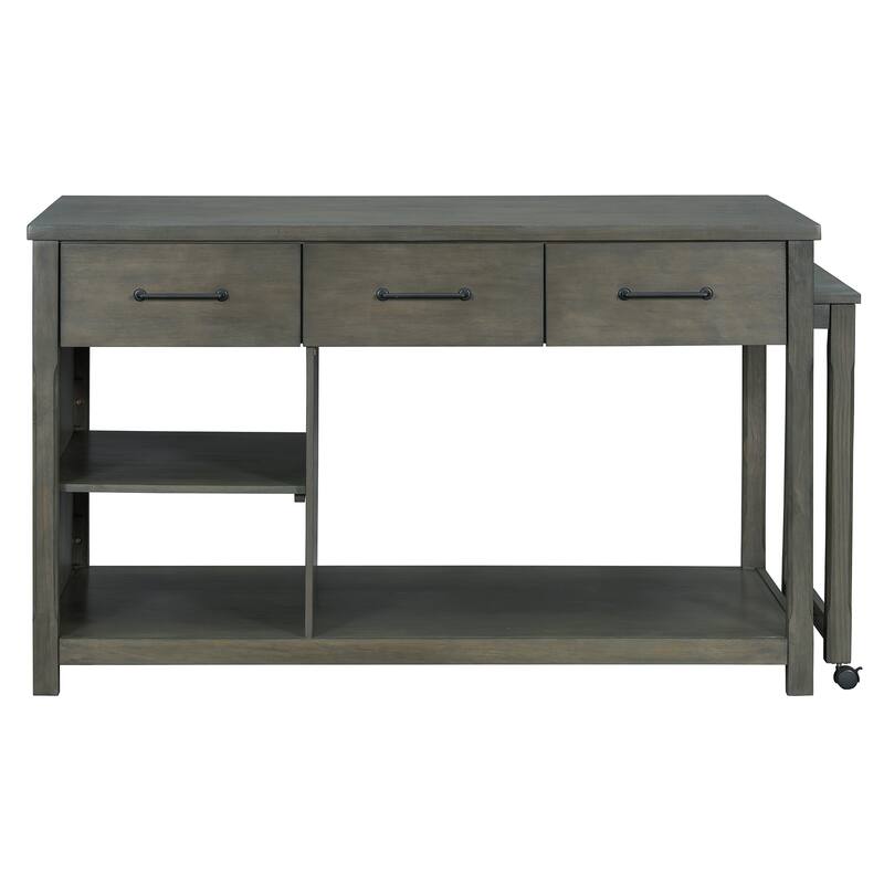 Extendable Kitchen Island with Storage, Retro Kitchen Island on Wheels