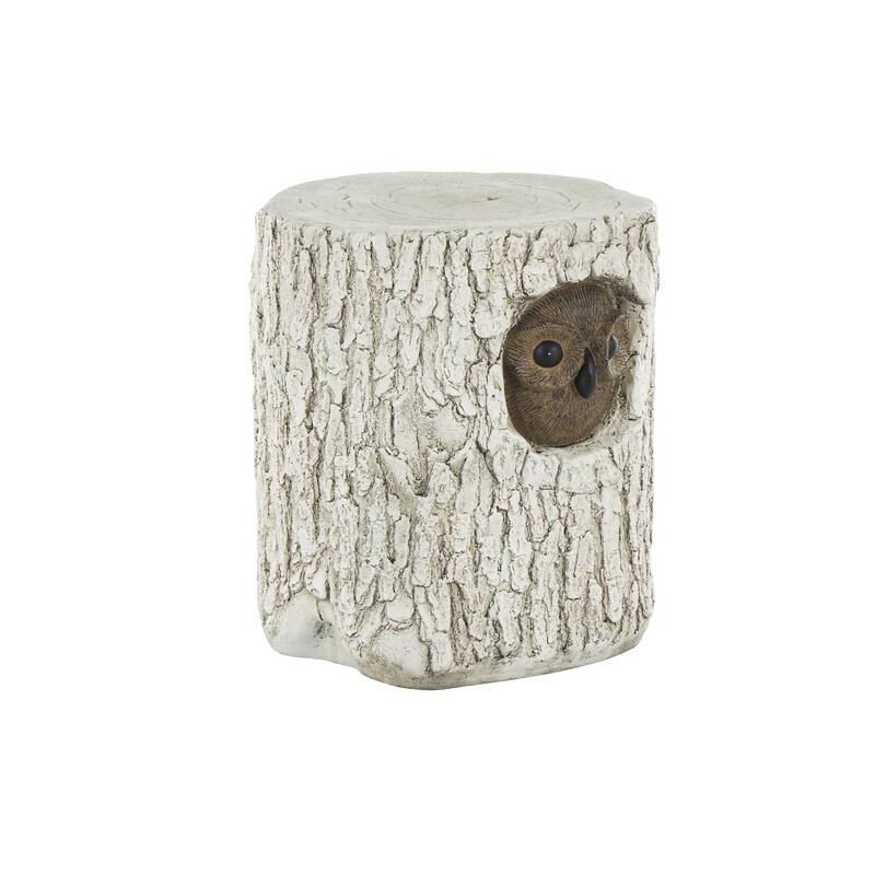 Magnesium Oxide Owl Tree Trunk Garden Stool with Brown Accents - White - Roche River Decor