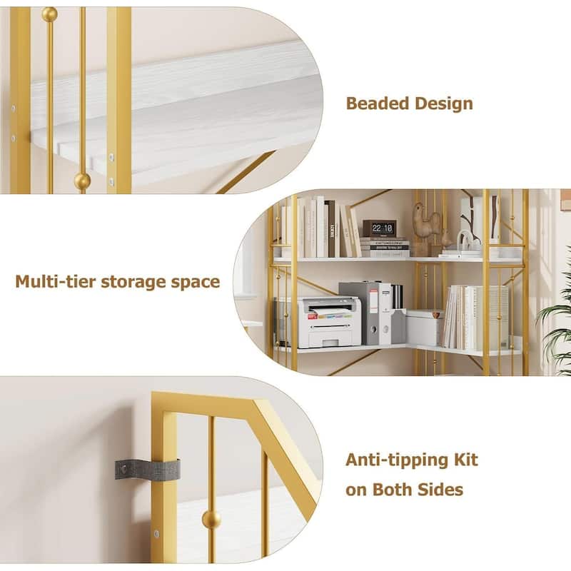 72" 5 Tier Industrial Corner Bookshelf, L-Shaped Bookcase - N/A