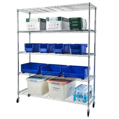 Decorative Storage Rack 5-Tier Steel Wire Shelving with Wheels