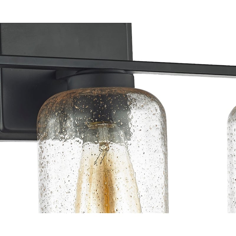 3 Lt Matte Black Vanity Light with Gold Flaked Glass