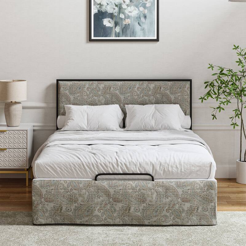 Oliver Modern Washable Slipcover Bed Upholstered Metal by HULALA HOME - PAISLEY - Queen