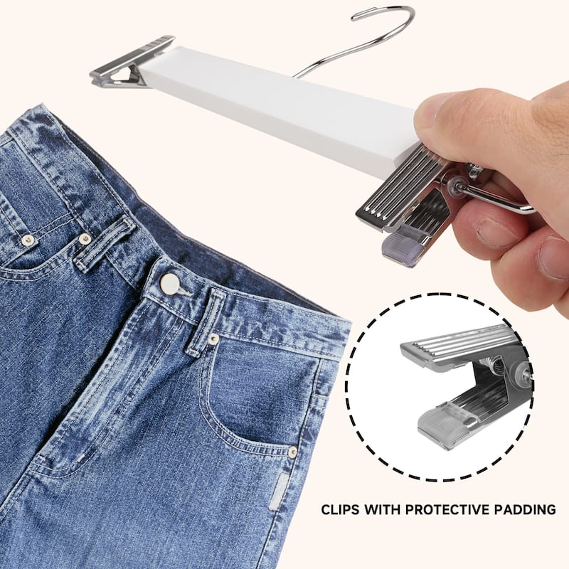 BP4U Premium Wooden Pants Hangers with Adjustable Clips, Solid Wood Skirt Hangers for Jeans, Slacks, Dresses