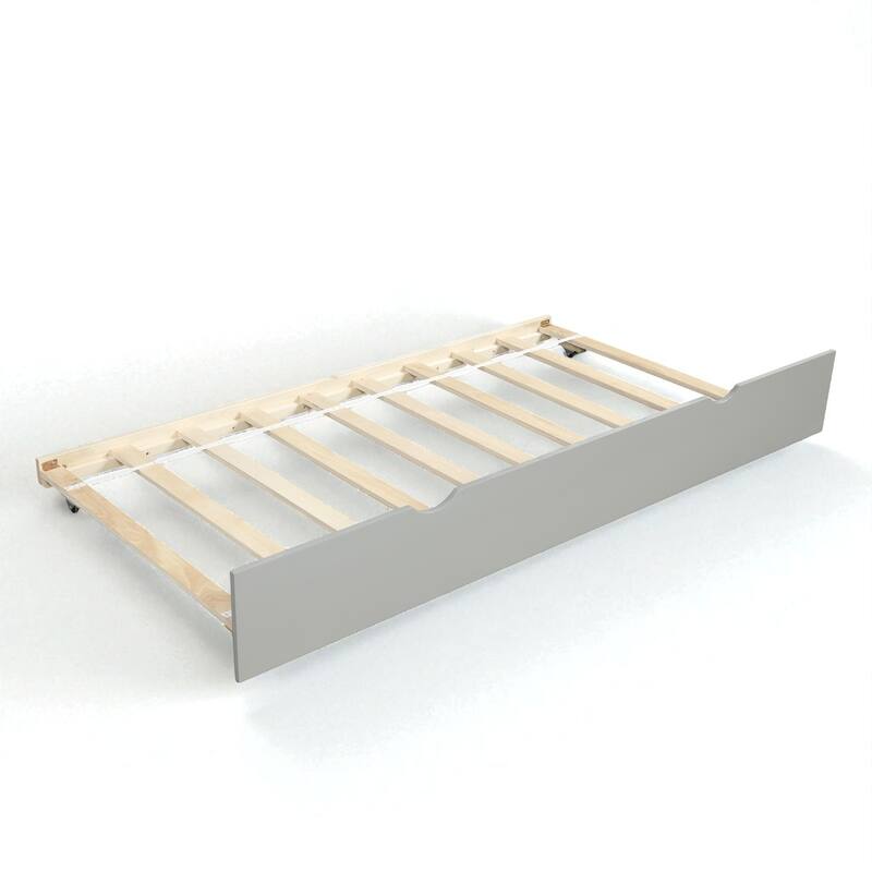 Twin Size Wood Daybed with Trundle, Solid Pine Frame, Guardrails and No Box Spring Required